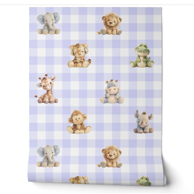 Safari Animals Lavender Kariert Baby Girl Kinderzi Tapete (Abrollen)