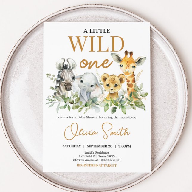 Safari Animals Little Wild One Baby Shower Einladung (Safari Animals Wild One Baby Shower Invitation)