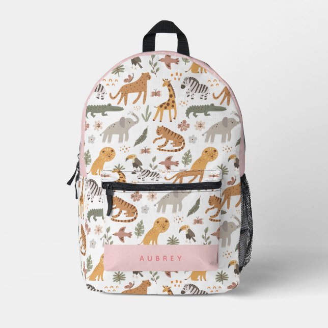 Safari Animals Muster Pink Girl Bedruckter Rucksack (Vorderseite)