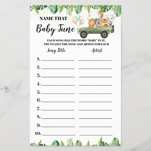 Safari Animals Name Baby Tune Showspielkarte Flyer (Vorne)