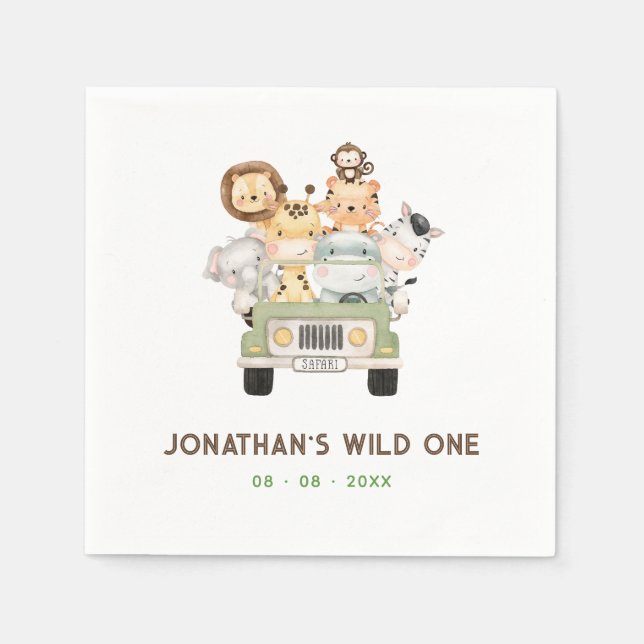 Safari Animals Napkins - Junge 1. Wild 1 Geburtsta Serviette (Vorderseite)