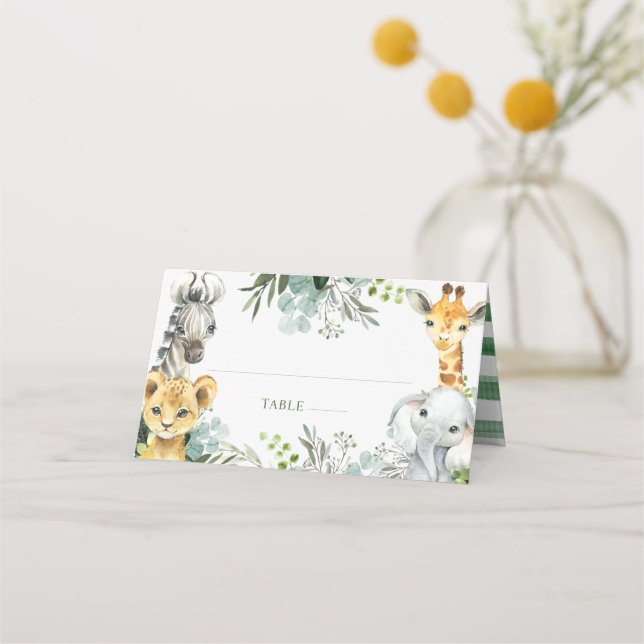 Safari Animals Oh Baby Greenery Jungle Baby Dusche Platzkarte (Vorderseite)