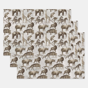 Safari Animals on Light Gray Geschenkpapier Set