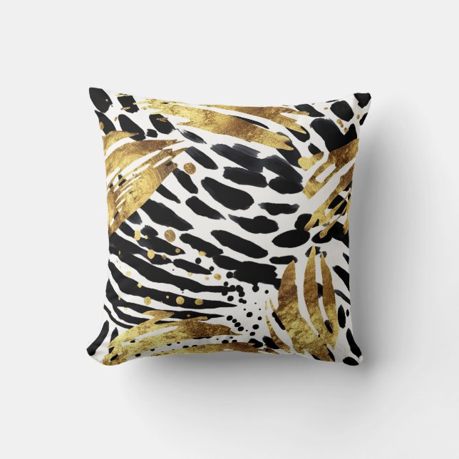 Safari Animals' Pelz Prints Muster Gold & Black Kissen (Vorderseite)