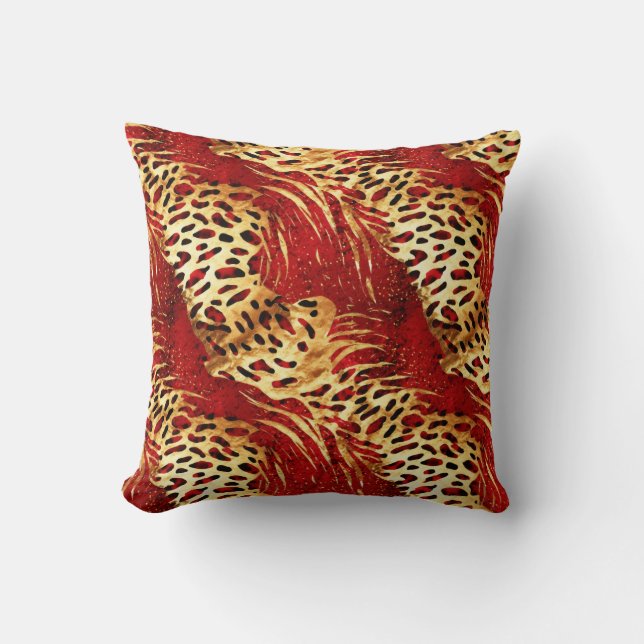 Safari Animals' Pelz Prints Muster Gold & Red Kissen (Vorderseite)