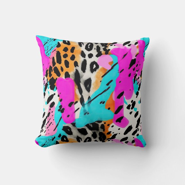 Safari Animals' Pelz Prints Muster Neon wie Kissen (Vorderseite)