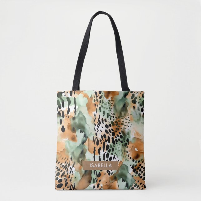 Safari Animals' Pelz Prints Patterns Green & Brown Tasche (Vorderseite)
