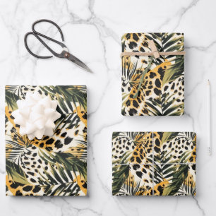Safari Animals' Pelzdruckmuster Muster Exotic Boho Geschenkpapier Set