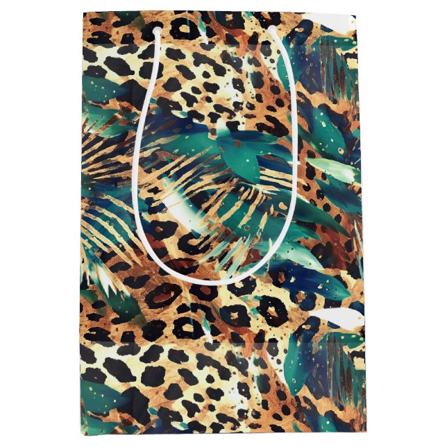 Safari Animals' Pelzdruckmuster Muster Exotic Mode Mittlere Geschenktüte (Vorderseite)