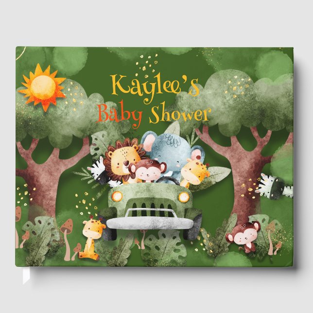 Safari Animals Personalisiert Baby Dusche Gästebuch (Vorderseite)