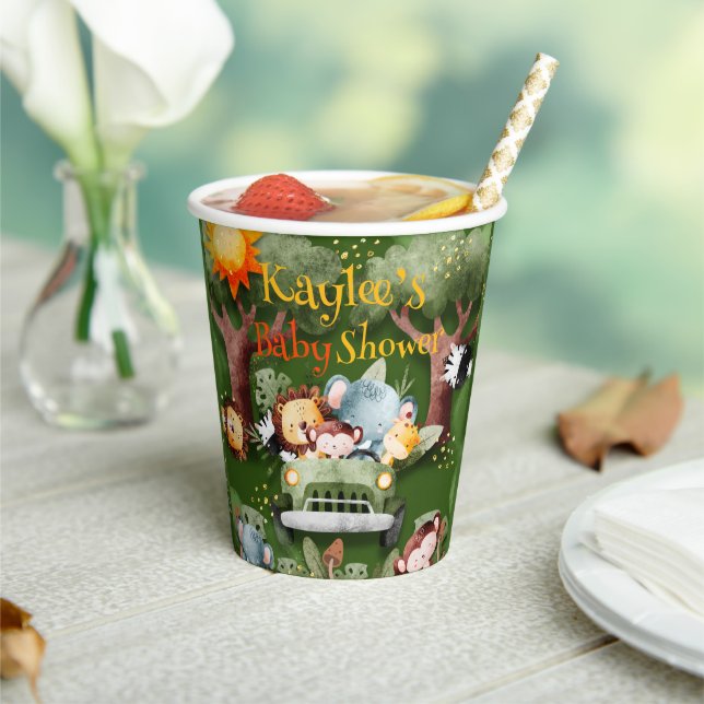 Safari Animals Personalisiert Baby Dusche Pappbecher (In Situ)