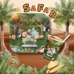 Safari Animals Personalisiert Baby Dusche Pappteller<br><div class="desc">Niedliche Safaritiere fahren im LKW. Tief grüne Farben, goldgelbe Orangen schmücken diese personalisierte Babyduschplatte. 100% Kundenzufriedenheit mit "Zazzle"</div>