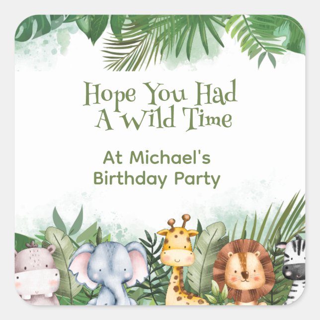 Safari Animals Personalisiert Quadratischer Aufkleber (Vorderseite)