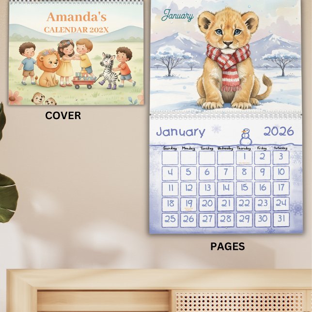 Safari Animals Personalized Kids Calendar 2026 Kalender (Von Creator hochgeladen)
