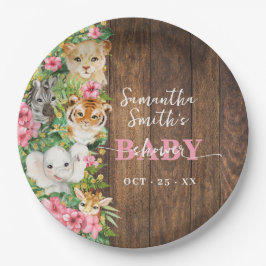 Safari Animals Pink Rustic Baby Shower  Pappteller