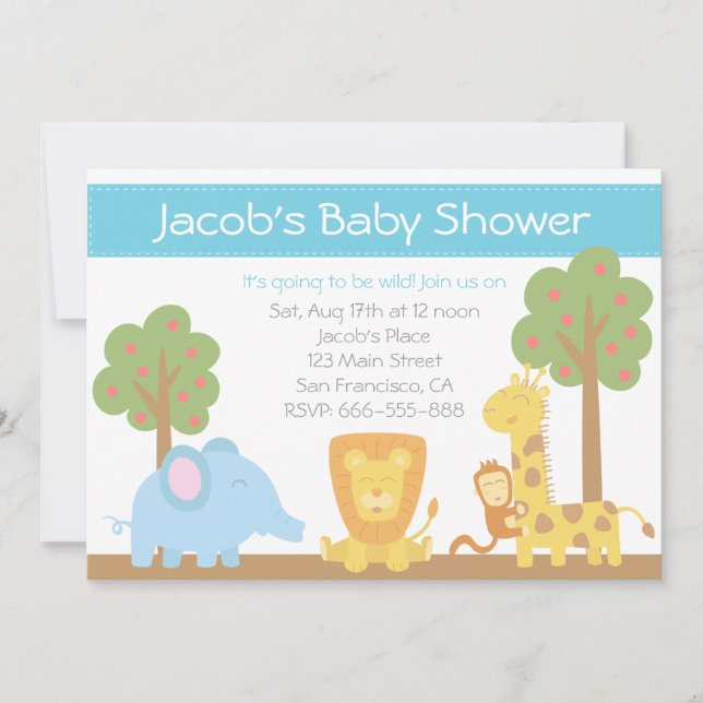 Safari Animals Thema Baby Showeinladung Einladung (Vorderseite)