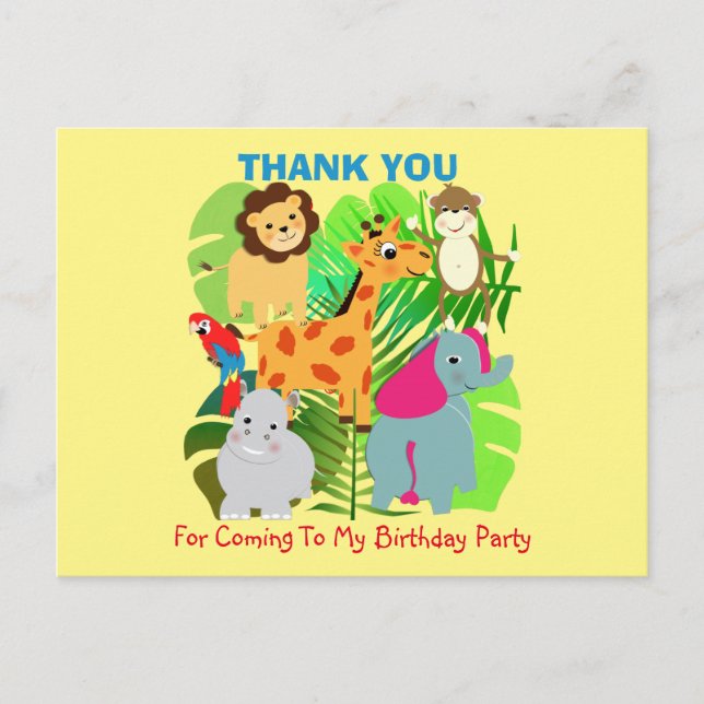 Safari Animals Themed Kids Danke Postcard Postkarte (Vorderseite)