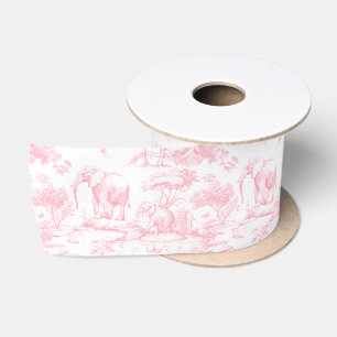 Safari Animals Toile de Jouy Pink Satinband