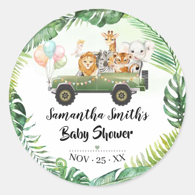 Safari Animals Tropical Baby Dusche Round Sticker (Vorderseite)