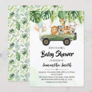 Safari Animals Tropical Jungle Zoo Baby Dusche Einladung