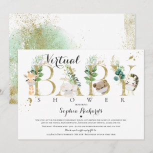 Safari Animals Virtual Baby Shower Greenerie Gold Einladung