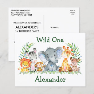 Safari Animals Wild 1 1. Geburtstag Einladung Postkarte