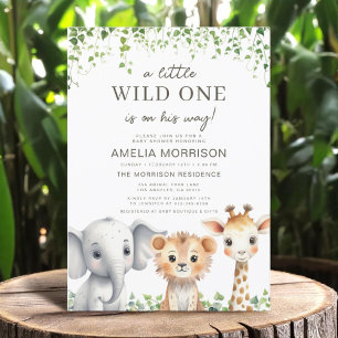 Safari Animals Wild One auf seinem Weg Boy Baby Du Einladung