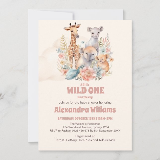 Safari Animals Wild One Baby Shower Einladung (Vorderseite)