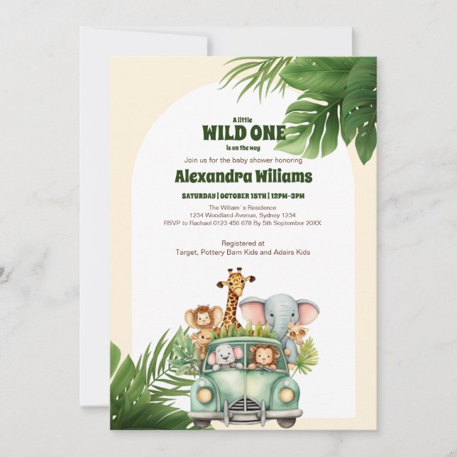 Safari Animals Wild One Baby Shower Einladung (Vorderseite)
