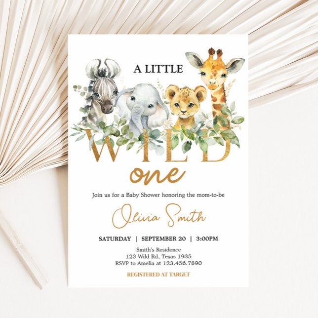 Safari Animals Wild One Baby Shower Einladung (Safari Animals Little Wild One Baby Shower Invitation)
