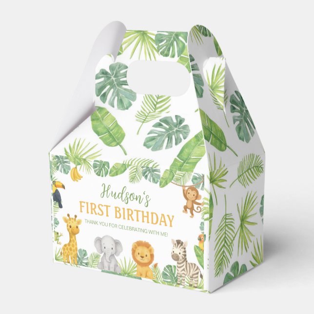 Safari Animals  Wild One Birthday Party Geschenkschachtel (Vorderseite)