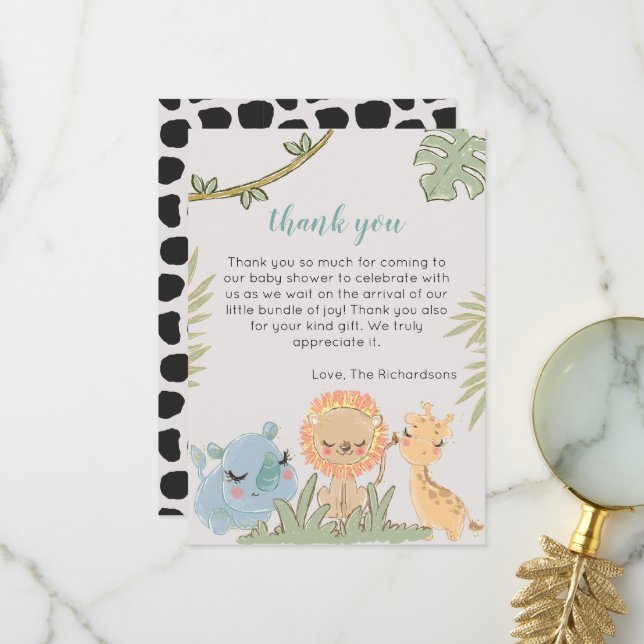 Safari Animals Wild One Gender Neutral Baby Shower Dankeskarte (Vorderseite/Rückseite Beispiel)
