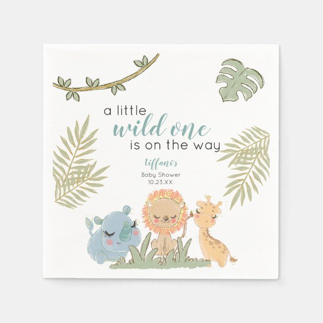 Safari Animals Wild One Gender Neutral Baby Shower Serviette (Vorderseite)