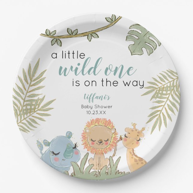 Safari Animals Wild One Girl Baby Shower Pappteller (Vorderseite)