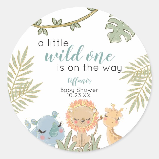 Safari Animals Wild One Girl Baby Shower Runder Aufkleber (Vorderseite)