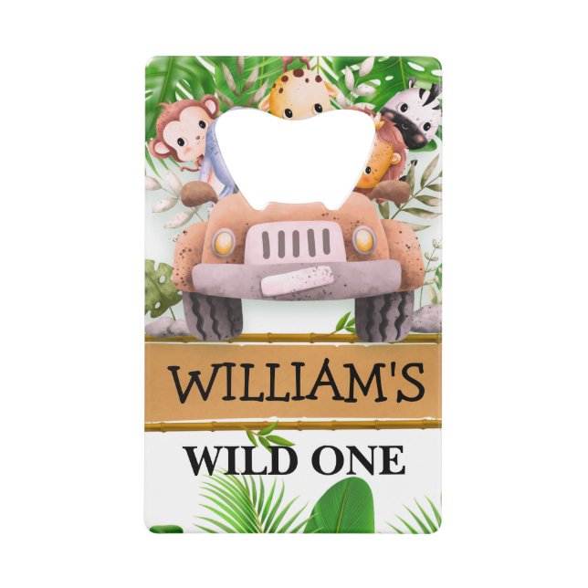 Safari Animals Wild One JUNGLE Geburtstag Geldbeutel Flaschenöffner (Vorderseite)