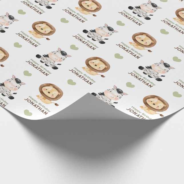 Safari Animals Wild One Wrapping Paper Geschenkpapier (Ecke)