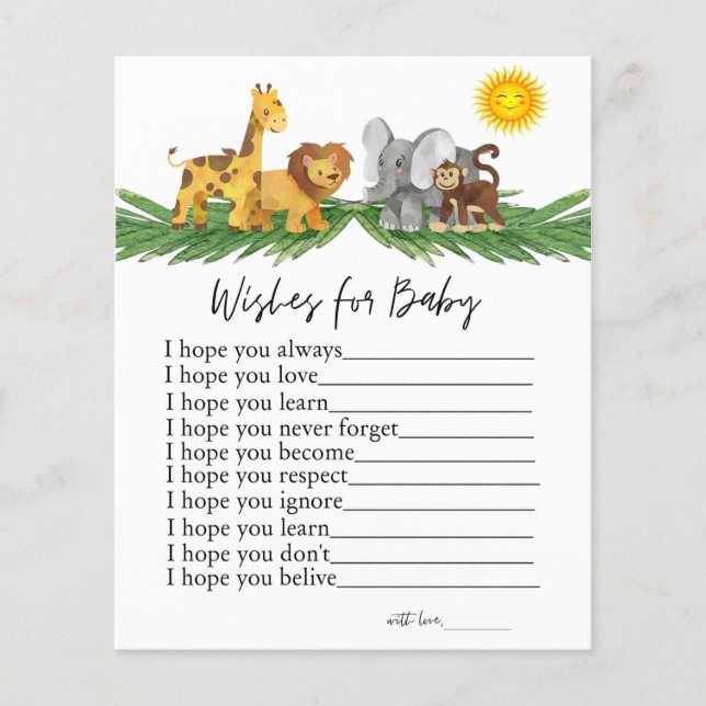 Safari Animals wünscht sich Baby Showspiel (Vorderseite)