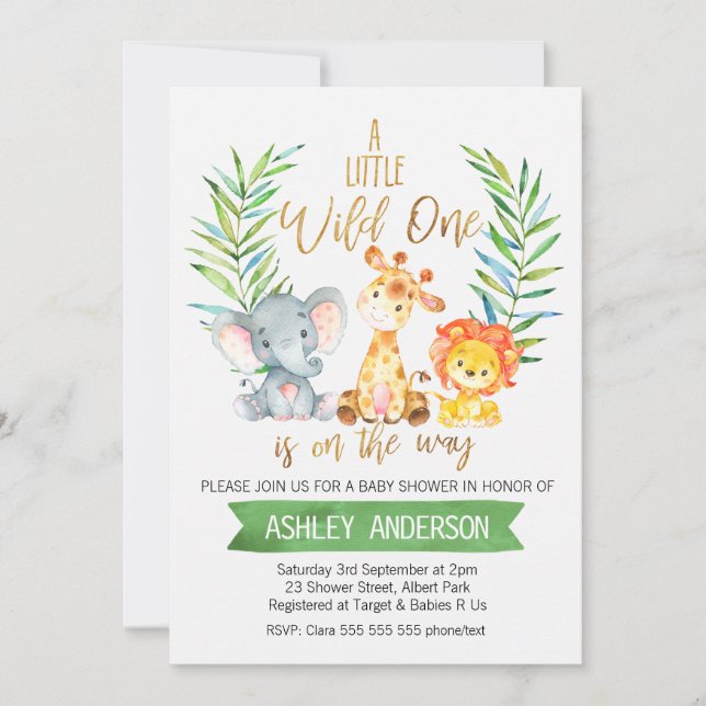 Safari Animaux Aquarelle Baby shower Invitation (Devant)