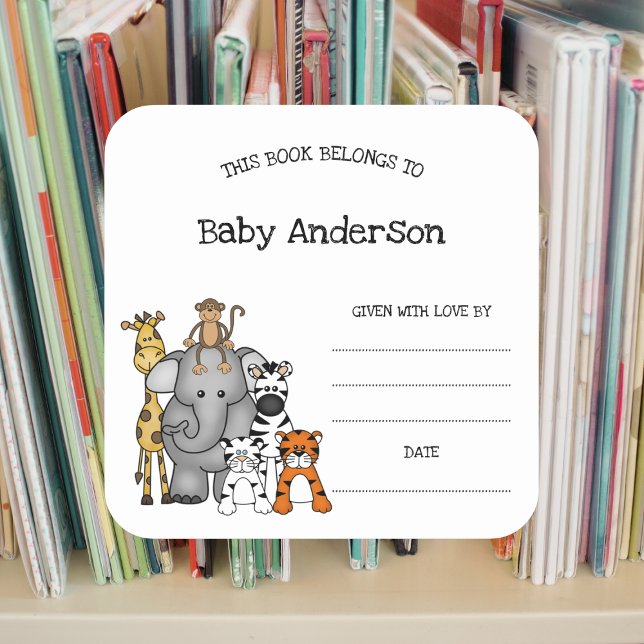 Safari Animaux Baby shower autocollant de la plaqu (Créateur téléchargé)