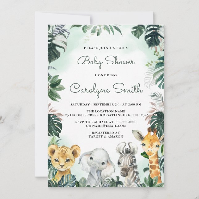 Safari Animaux Baby shower Invitation (Devant)