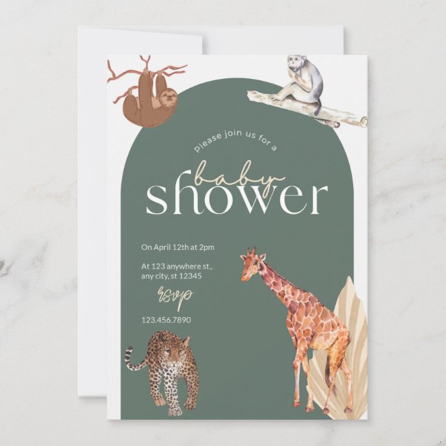 Safari Animaux Baby shower Invitation (Devant)