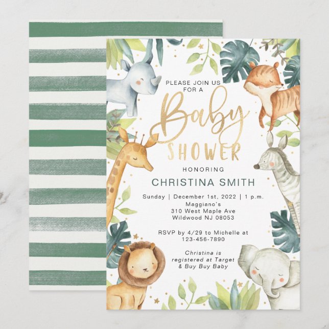 Safari Animaux Baby Shower Invitations (Devant / Derrière)
