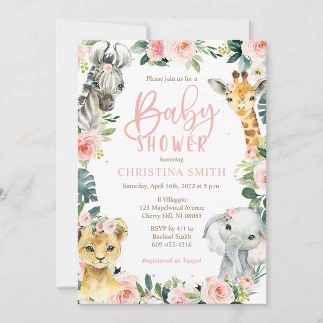Safari Animaux Baby Shower Invitations pour une fi (Devant)