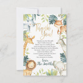 Safari Animaux Baby shower Merci Cartes