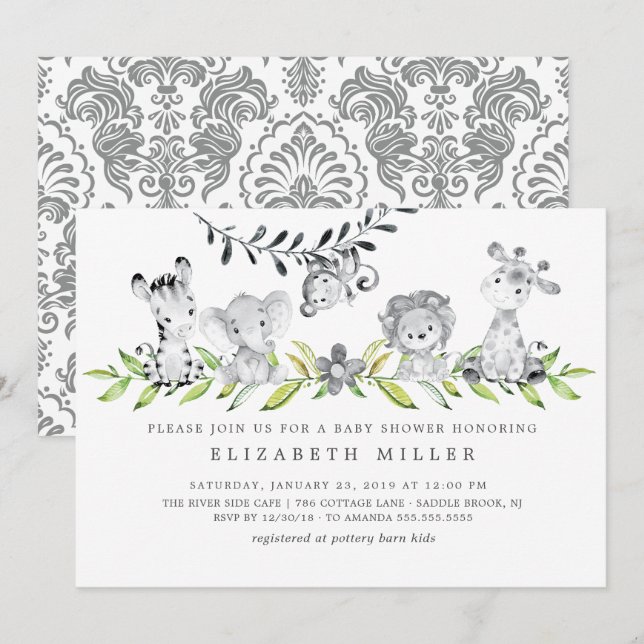 Safari Animaux Baby showers neutres Invitation (Devant / Derrière)