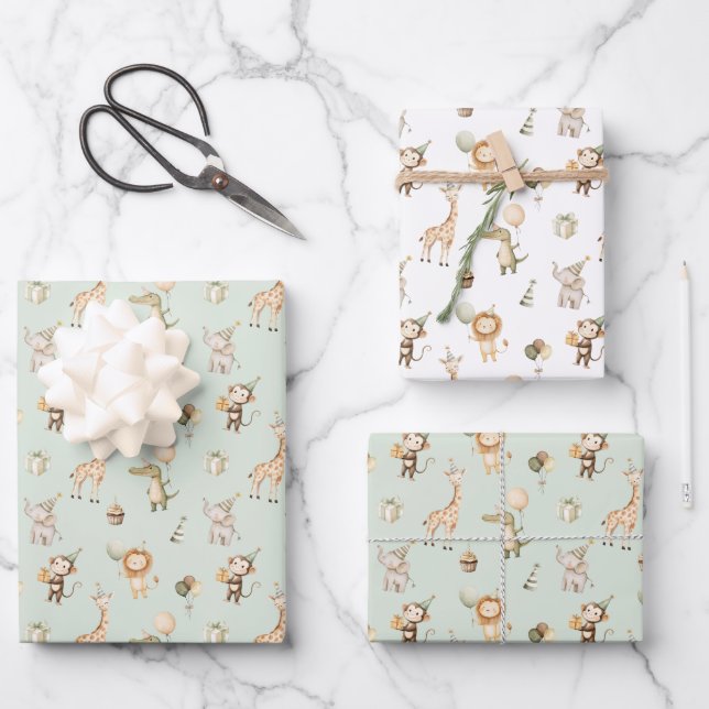 Safari Animaux Cadeaux Enveloppement Jungle Papier (Recto)