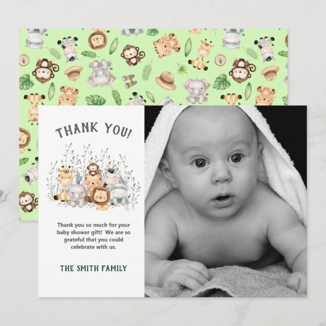 Safari Animaux Carte de remerciements Baby shower (Devant / Derrière)