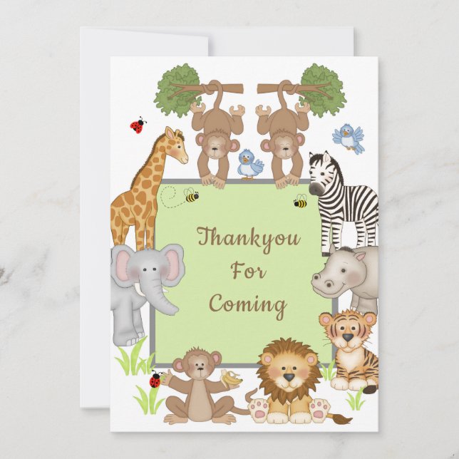 Safari Animaux Carte de remerciements Baby shower (Devant)