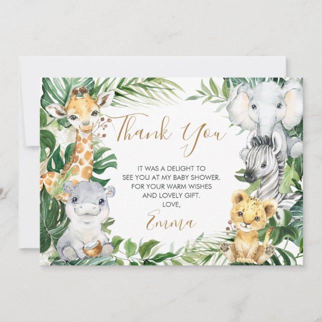 Safari Animaux Carte de remerciements Baby shower  (Devant)